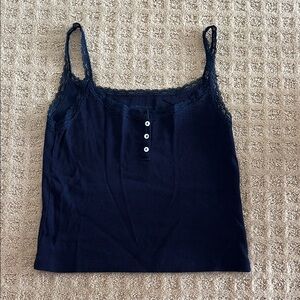 Brandy Melville Navy Blue Lace Trim Camisole Top